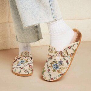 Multicolor Elegant Women's Floral Print Round Toe Adjustable Buckle Strap Flats